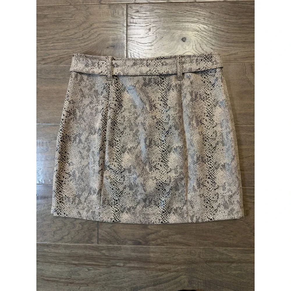 Haute Monde Womens Snakeskin Print Mini Skirt‎ Tan Black Belted HMS40396 Size L